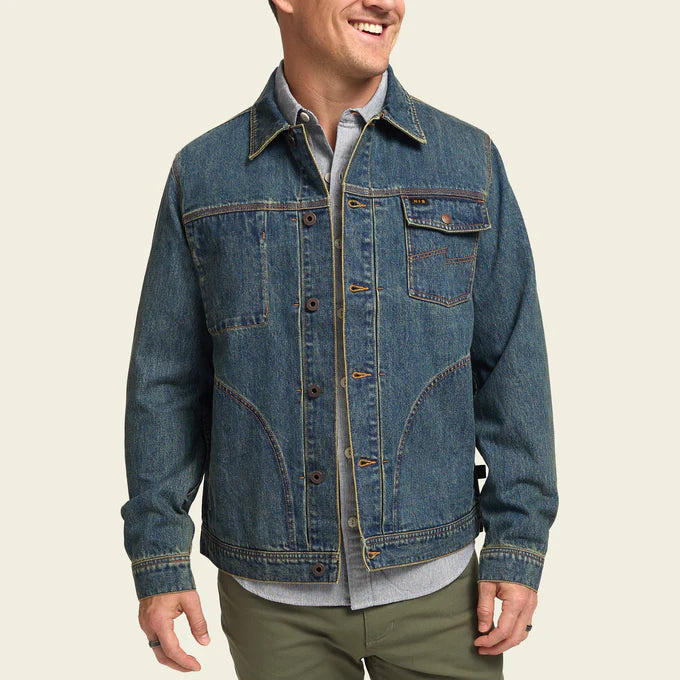 Front view of the Petty Mid Wash Denim Depot Jacket by Howler Brothers