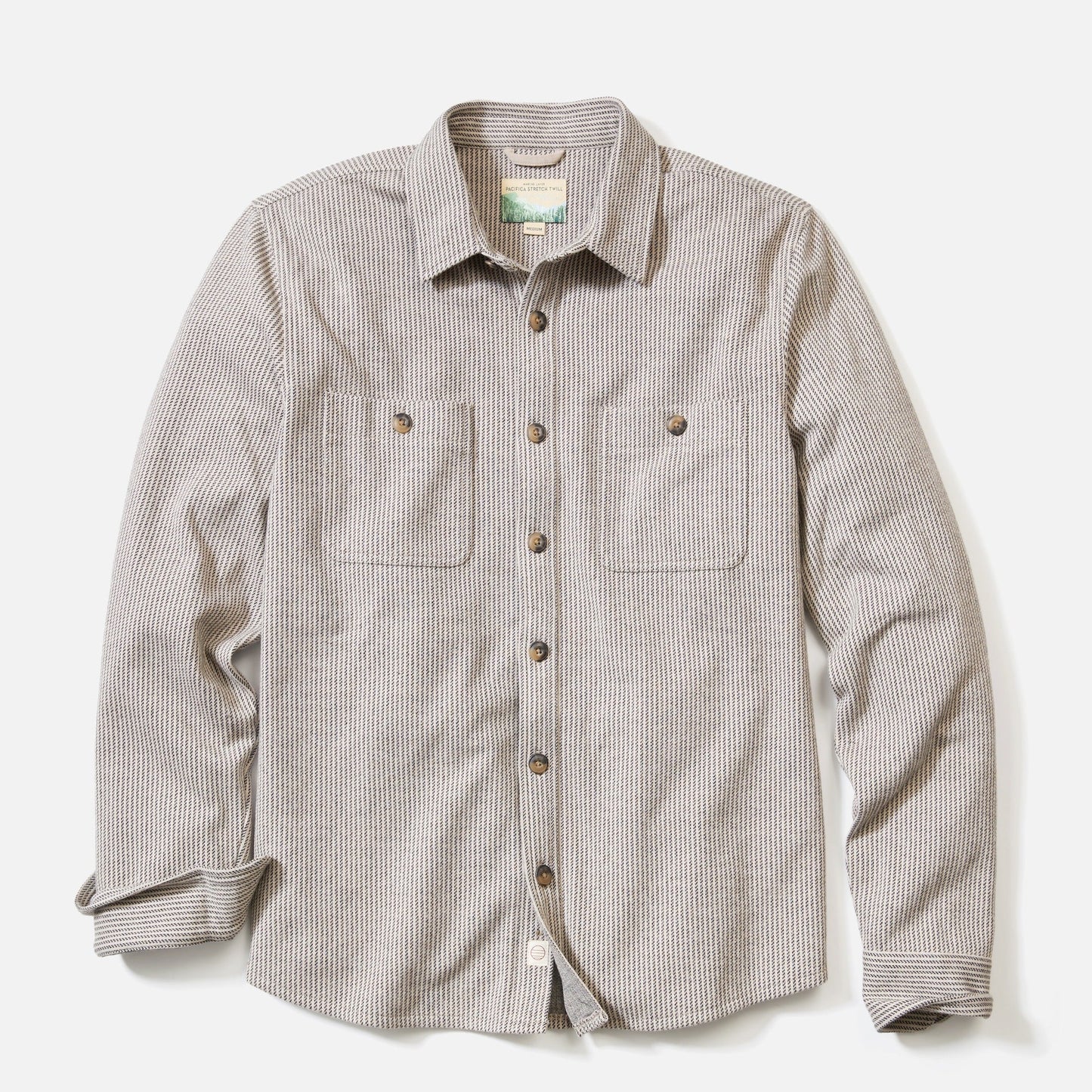 Marine Layer Pacifica Stretch Twill Overshirt in Grey Railroad Stripe