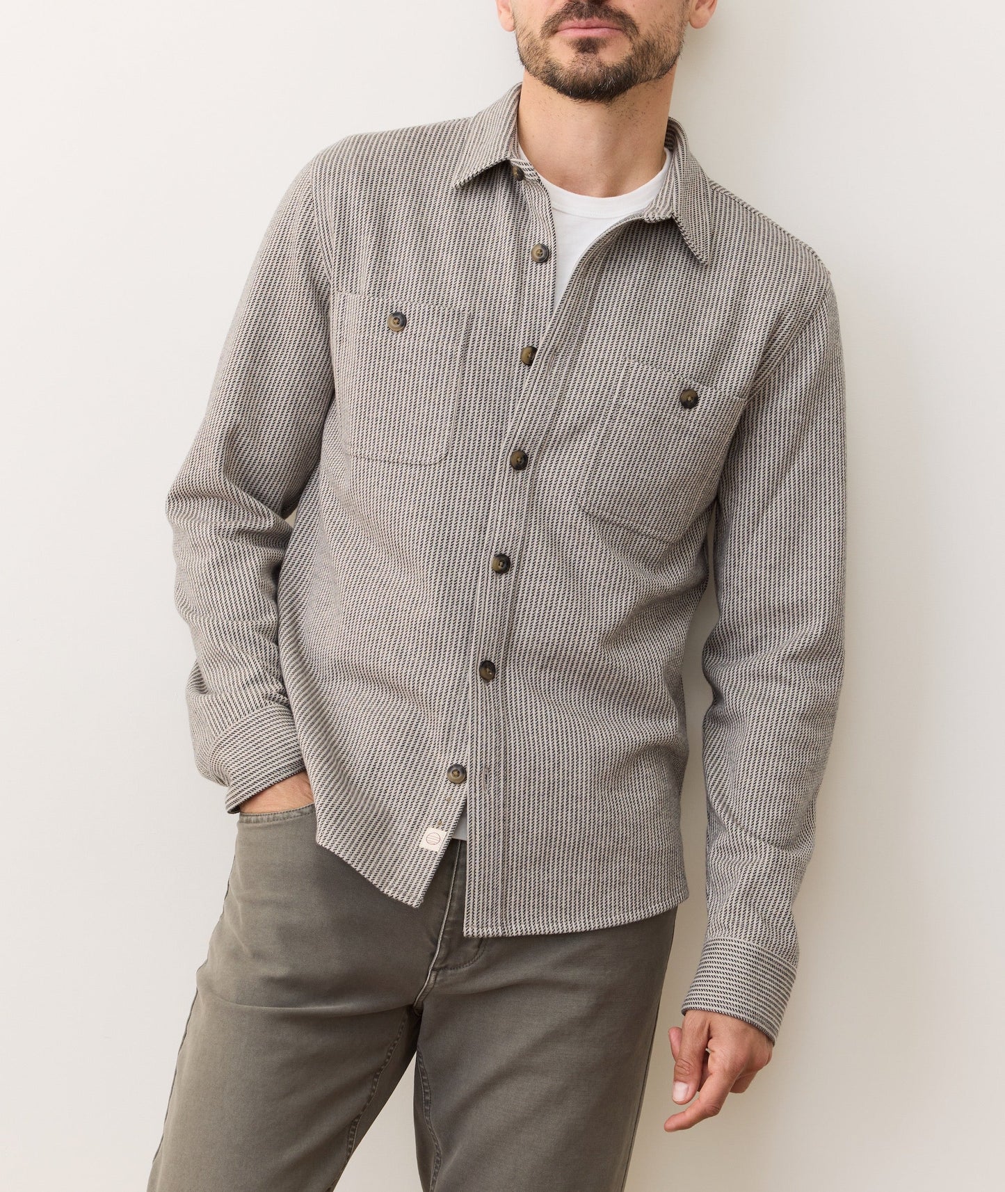 Men's striped collared shirt with chest pockets