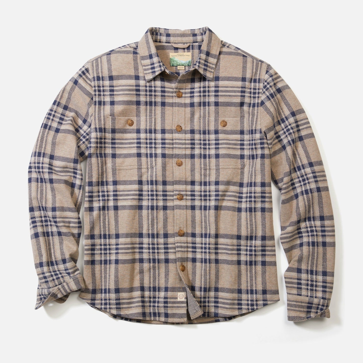 Marine Layer Men's Pacifica Stretch Twill Overshirt in Taupe Plaid