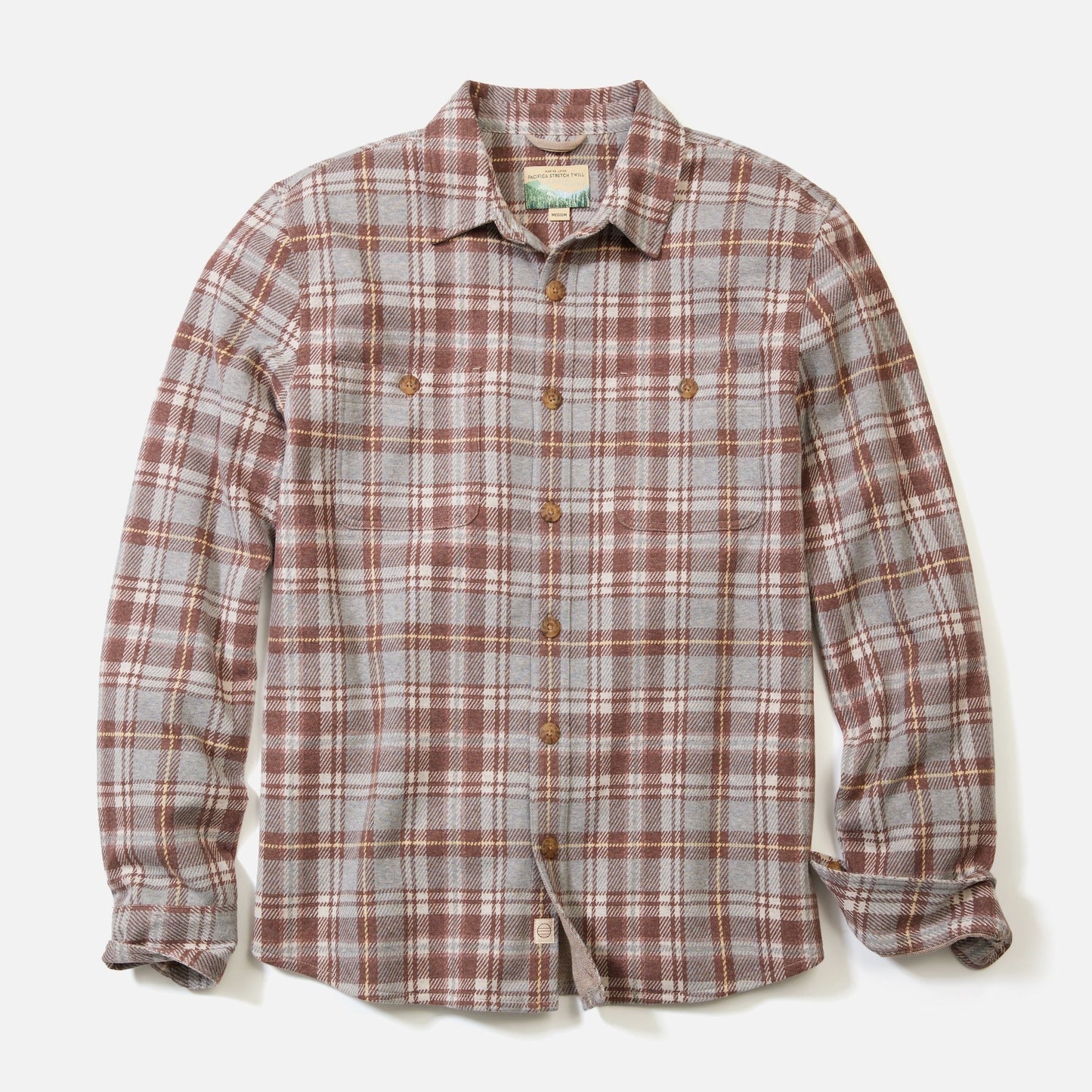 Marine Layer Men's Pacifica Stretch Twill Overshirt in Warm Plaid