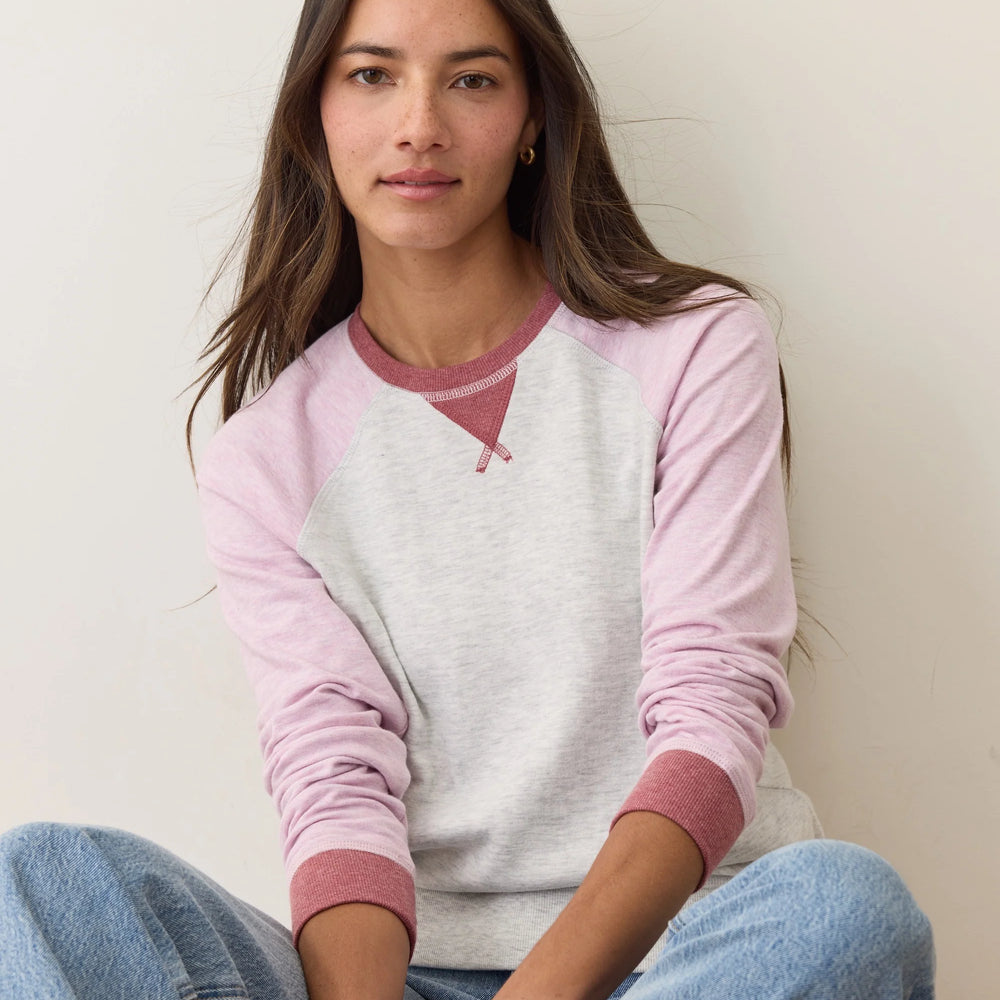 The Marine Layer Varsity Raglan is available at Harbour Thread boutique in the color Lilas Colorblock