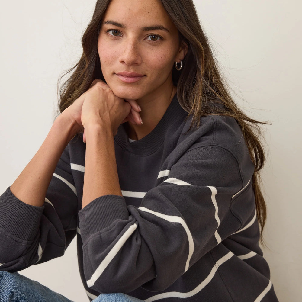 This women's crewneck is incredibly soft with a streamlined striped design and perfectly oversized fit. Find yours today at Harbour Thread boutique!