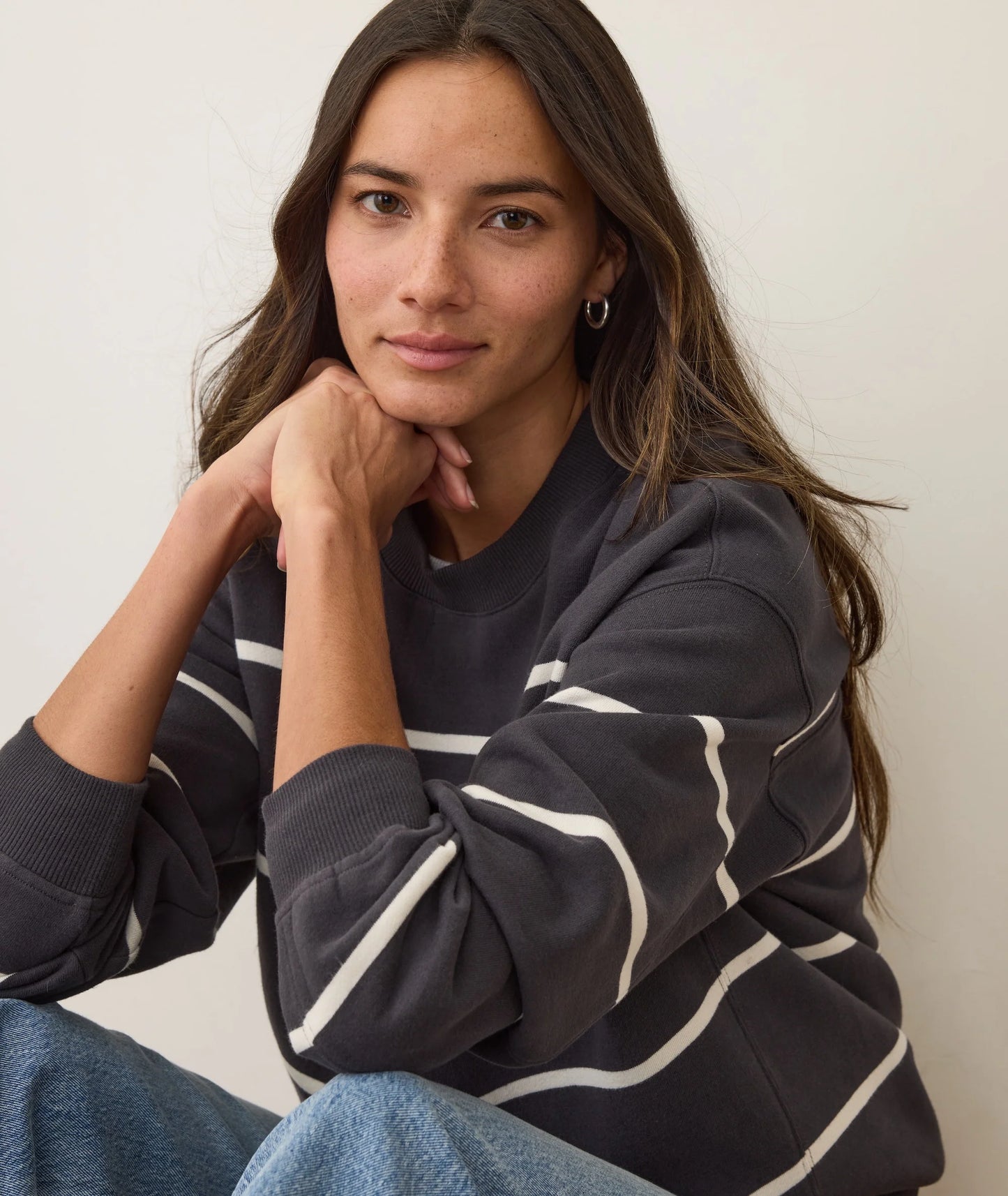 This women's crewneck is incredibly soft with a streamlined striped design and perfectly oversized fit. Find yours today at Harbour Thread boutique!