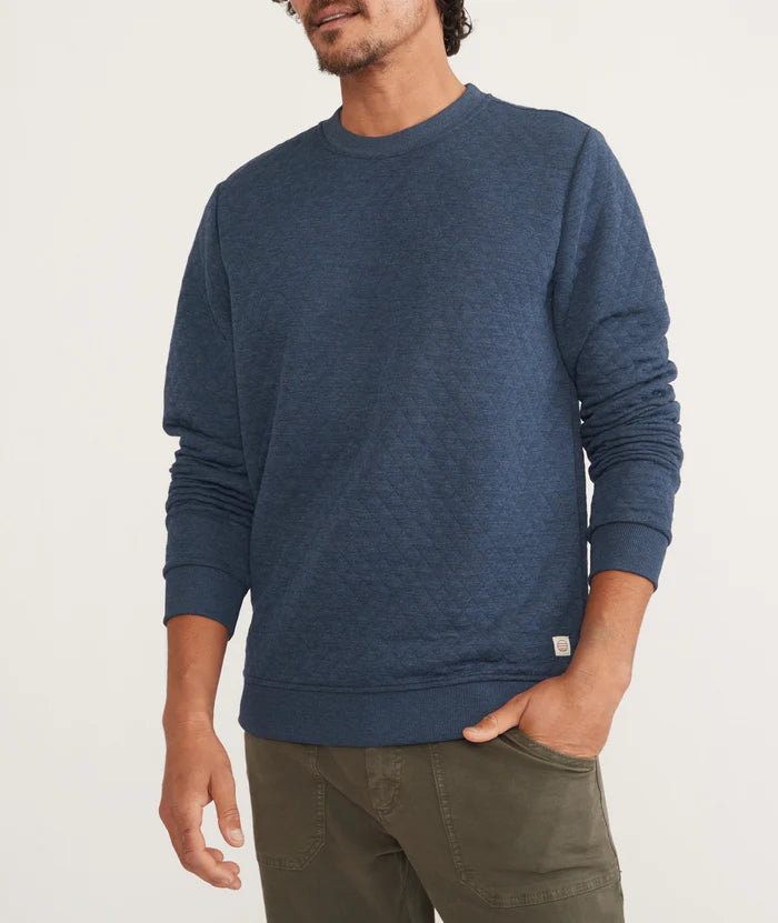 The Navy Heather Corbet Quilted Crewneck by Marine Layer