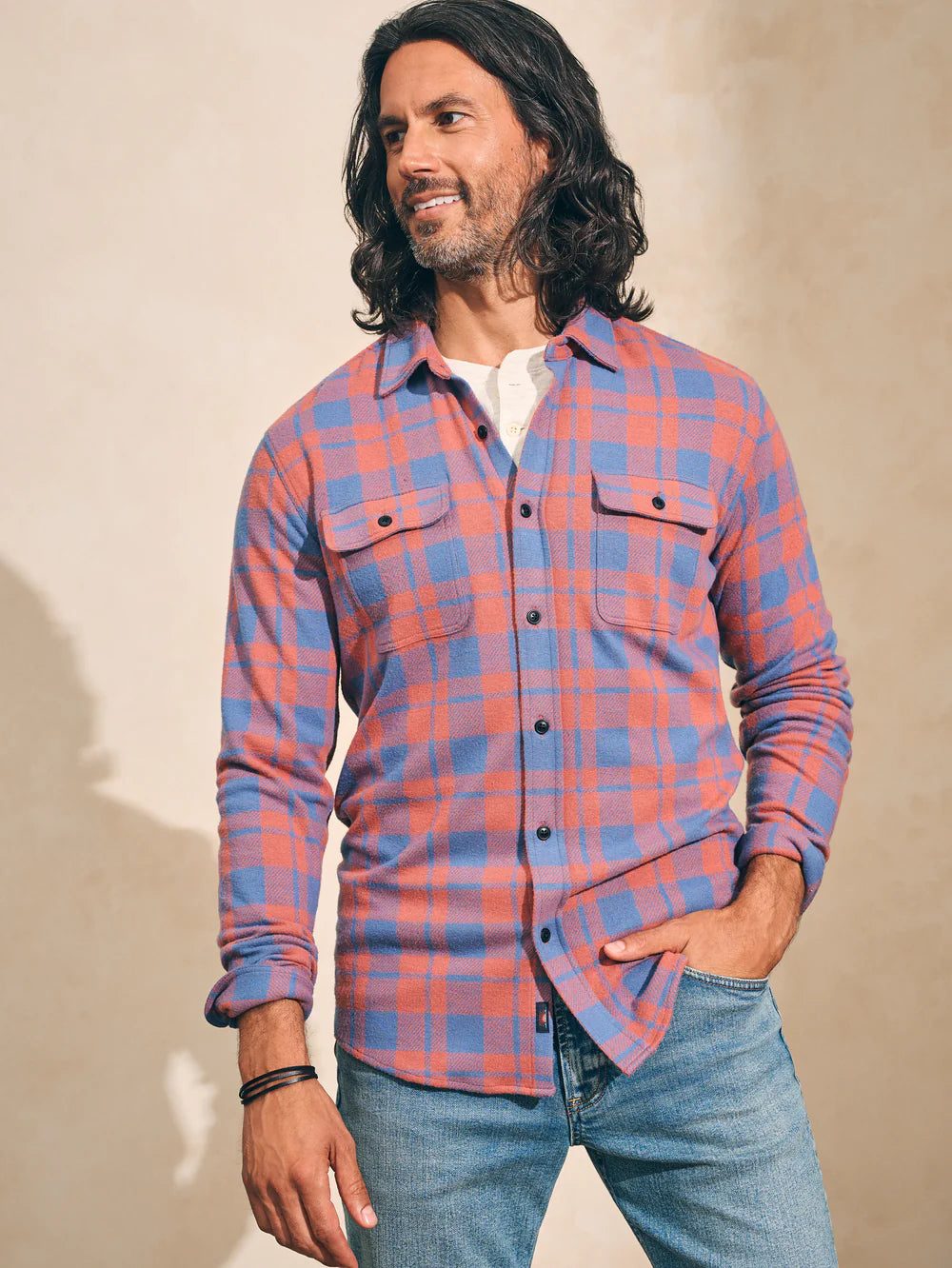 Faherty Men's Legend Sweater Shirt - Rose Blue Check