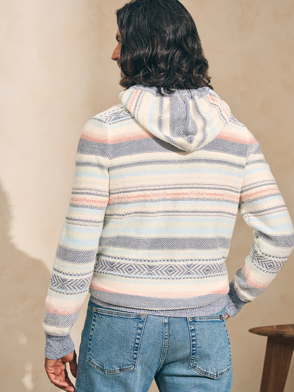 Men's soft knit hoodie with pastel stripes