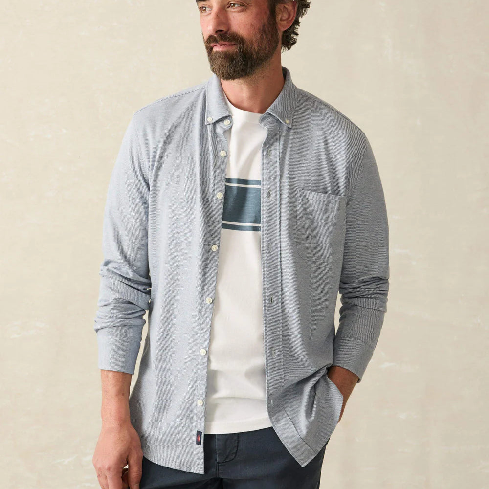 Faherty Coastline Knit Shirt - Oceanside Blue