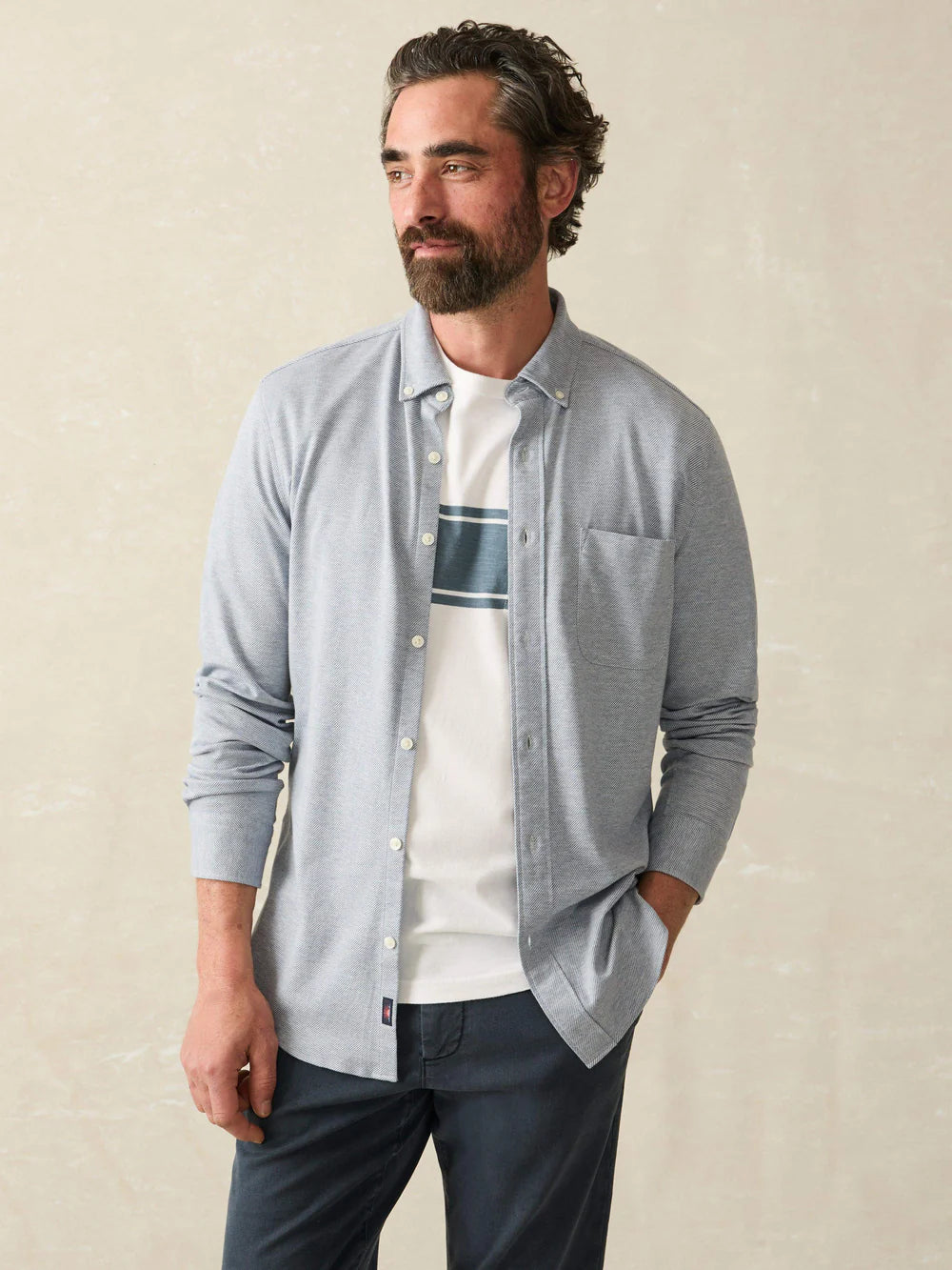 Faherty Coastline Knit Shirt - Oceanside Blue