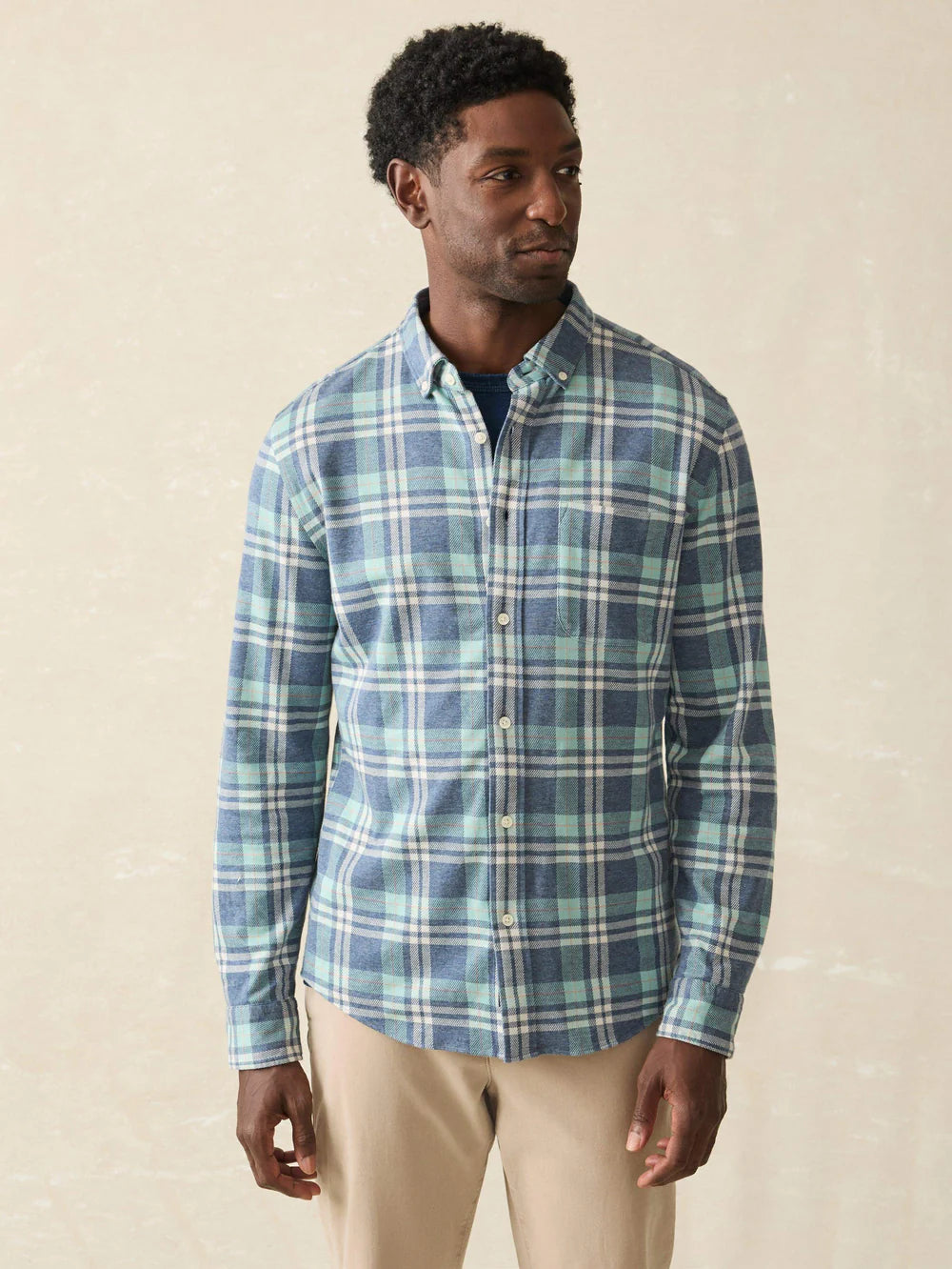 Faherty's Coastline Knit Shirt in the color Holbrook Island Plaid