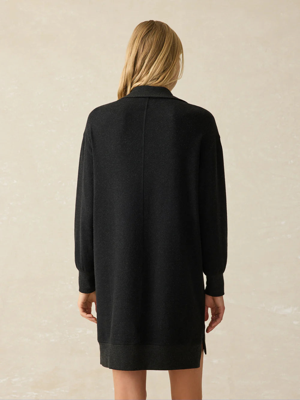 Back view of the Heathered Black Twill Legend Quarter Zip Dress