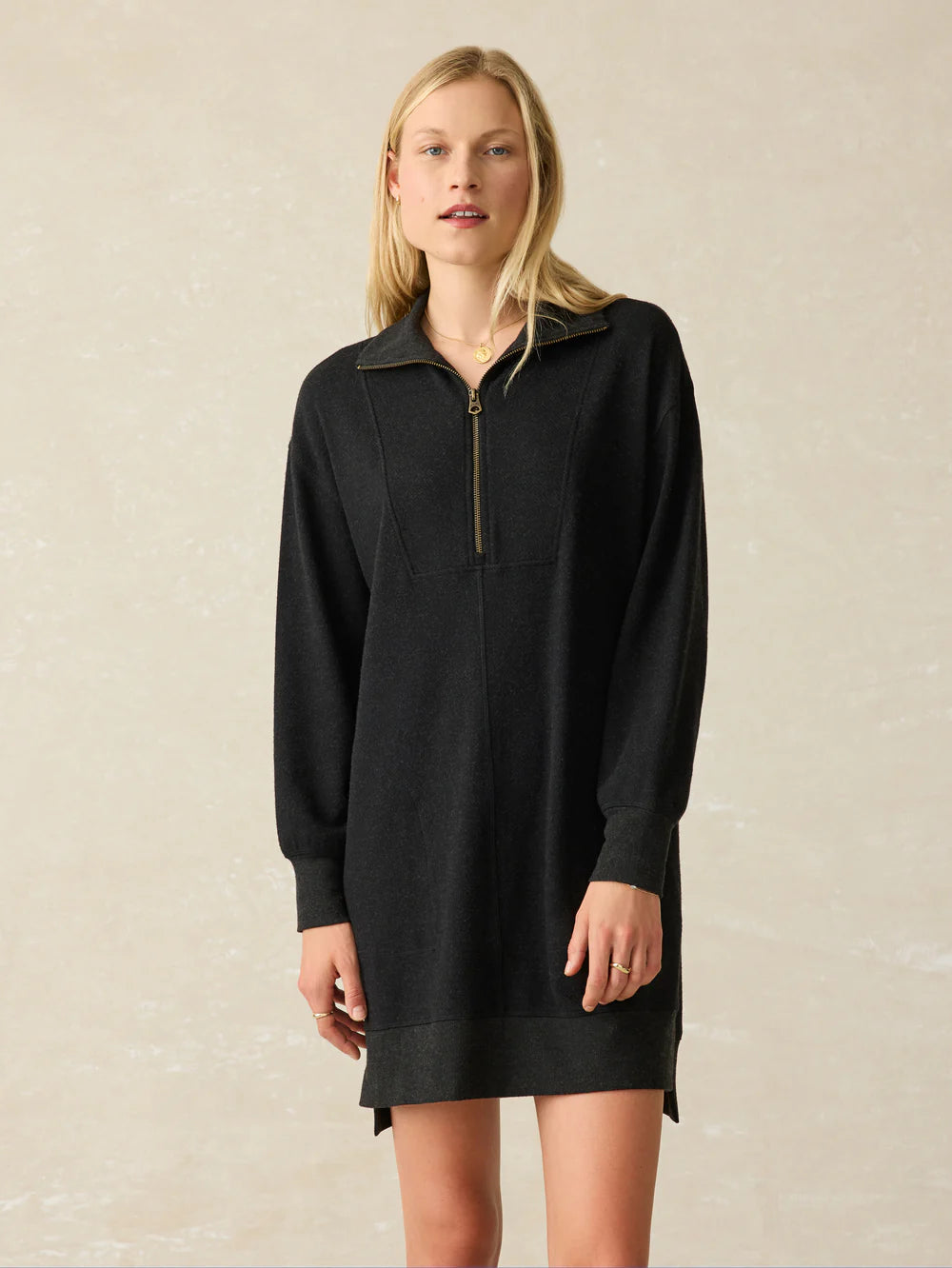 The Heathered Black Twill Legend Quarter Zip Dress