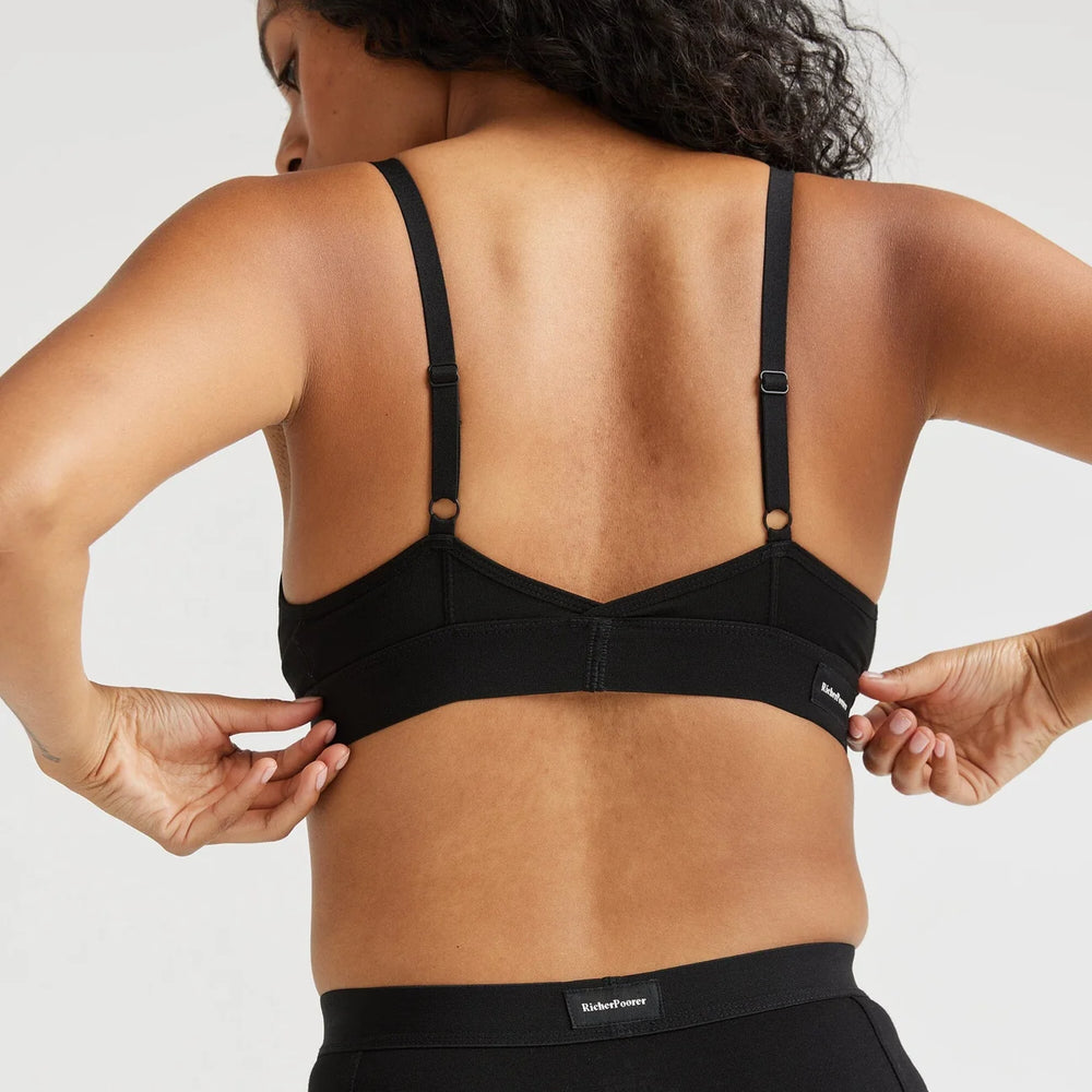 back view of the cotton modal classic bralette in color black