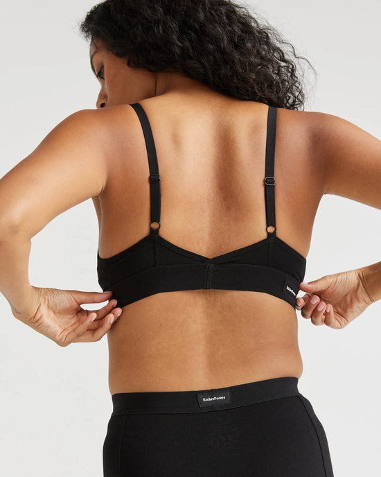 back view of the cotton modal classic bralette in color black
