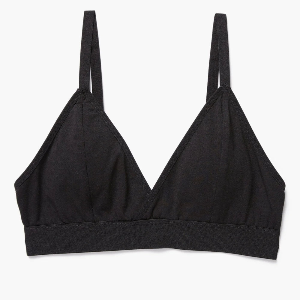 
                      
                        Front flat lay view of the cotton modal classic bralette in color black
                      
                    