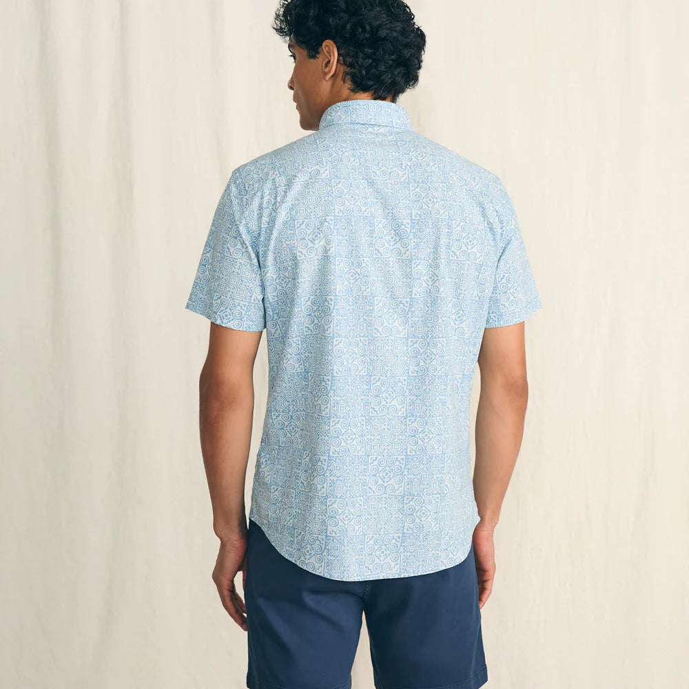 
                      
                        Back view of the South Pacific Geo Short Sleeve Stretch Playa Shirt by Faherty
                      
                    