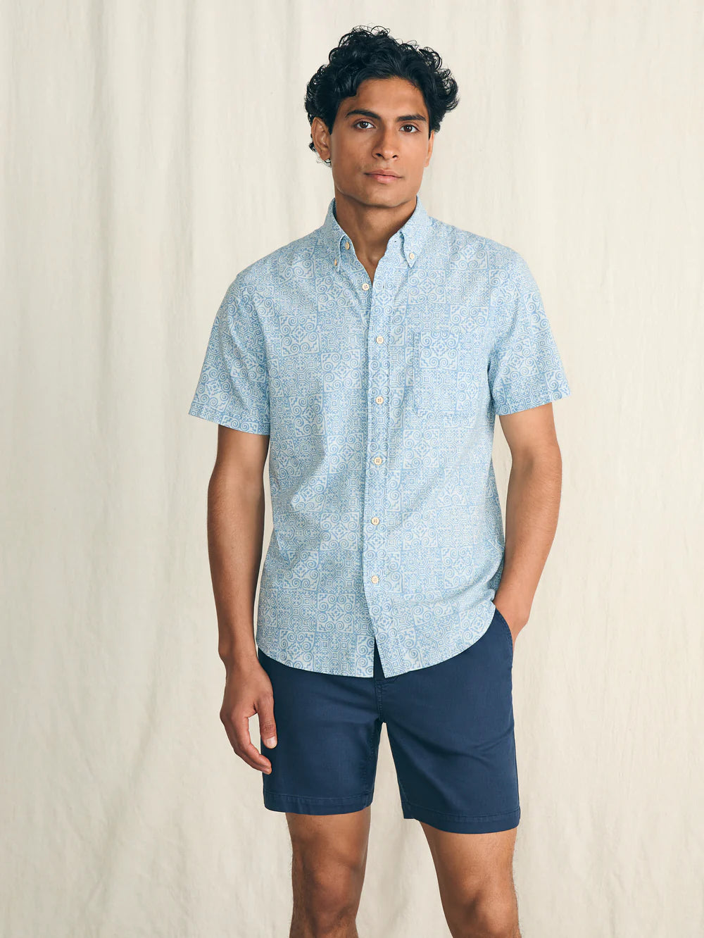 The South Pacific Geo Short Sleeve Stretch Playa Shirt by Faherty