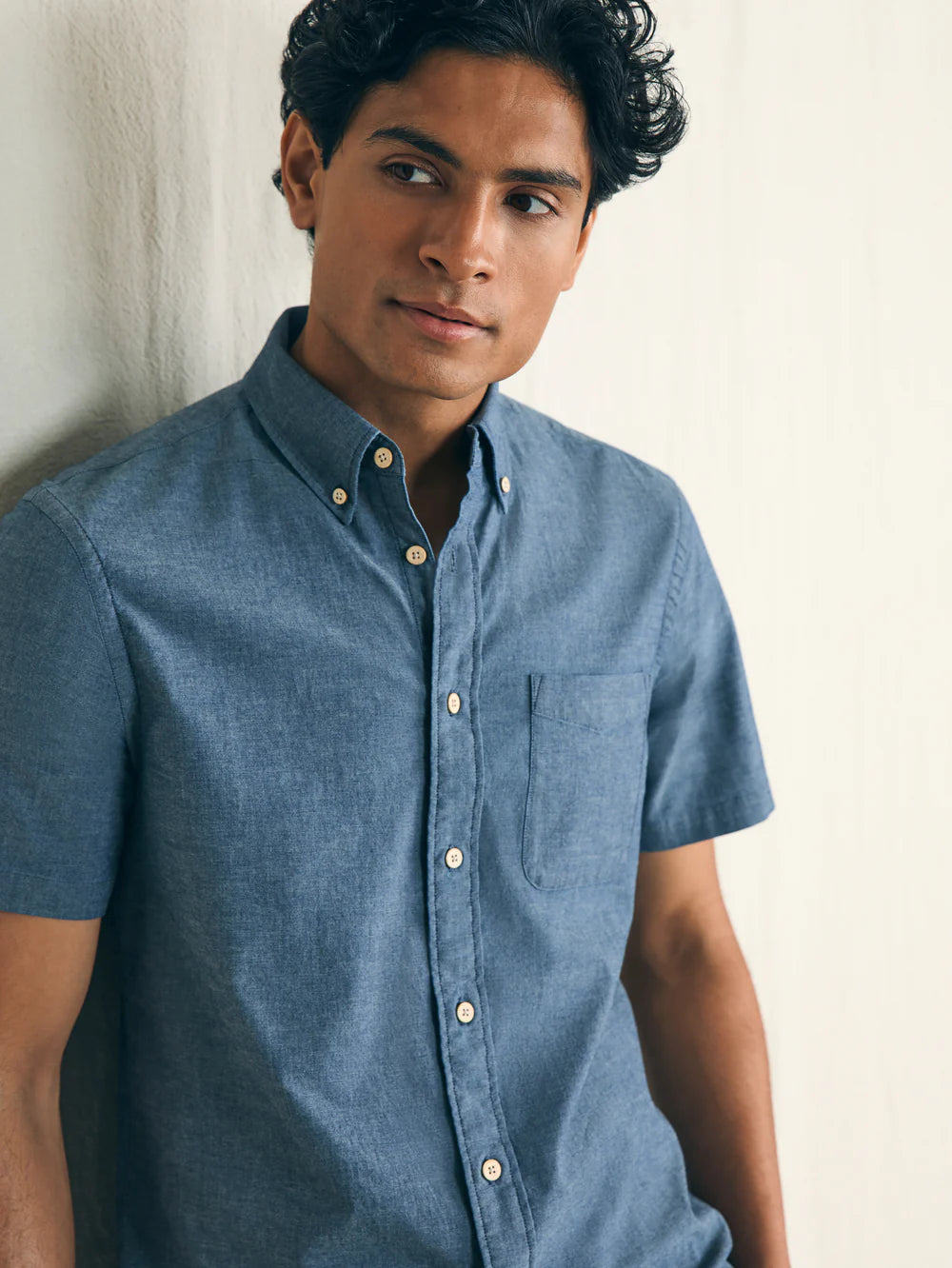 The Weathered Blue Short Sleeve Stretch Playa Shirt by Faherty