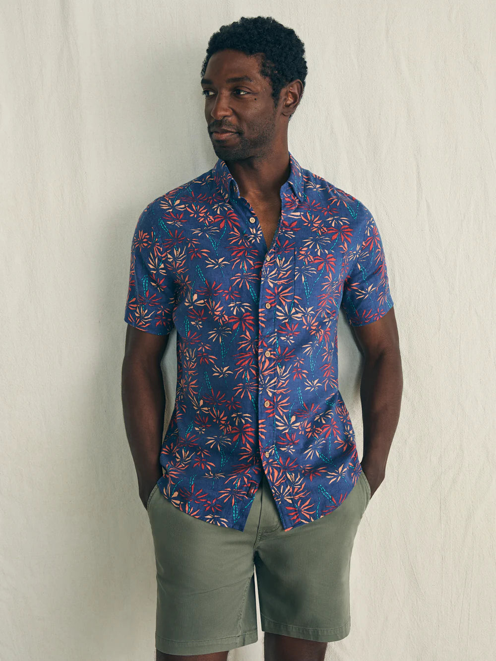 The Navy Tide Bamboo Short Sleeve Breeze Shirt by Faherty