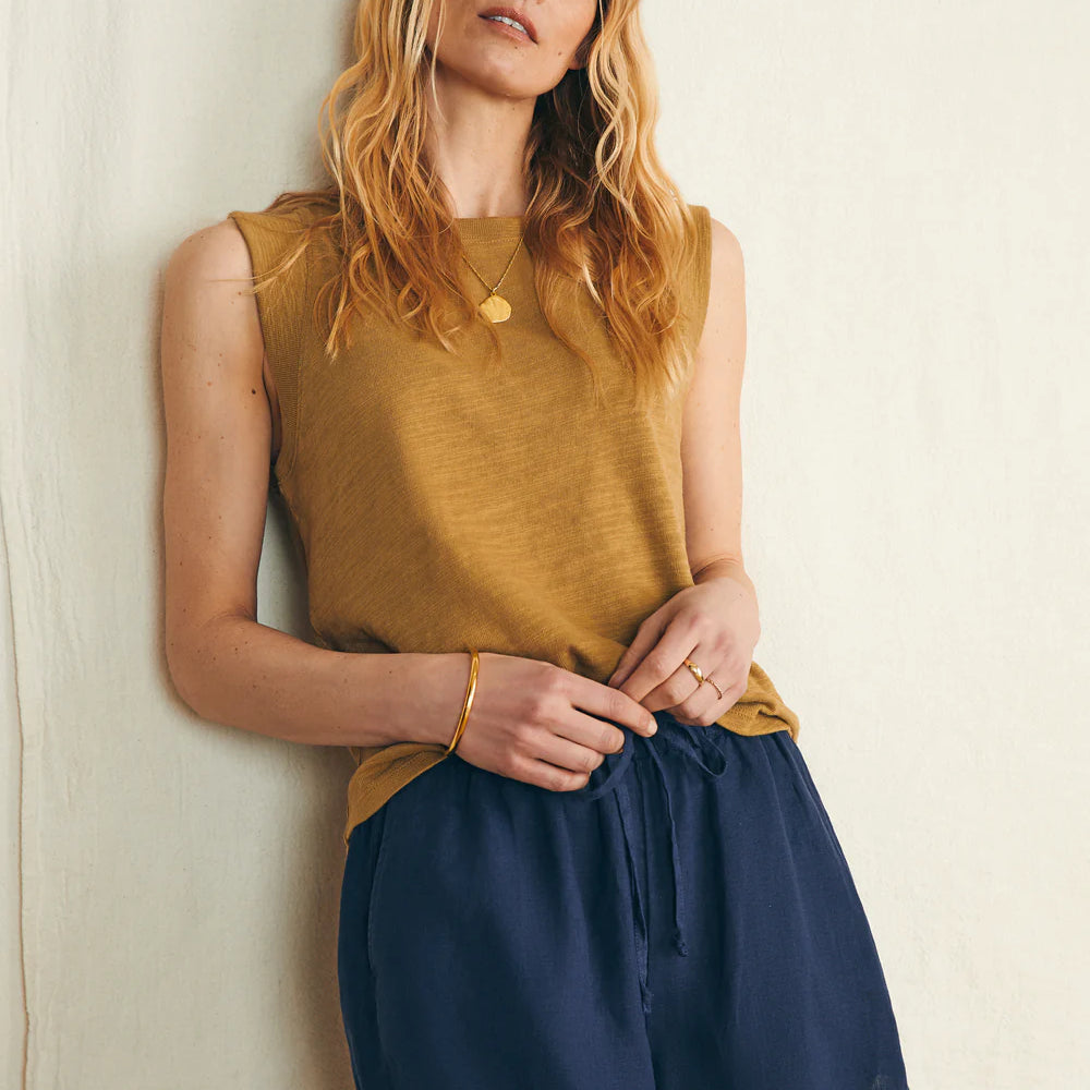 The Navy Laguna Linen Tie Waist Shorts by Faherty