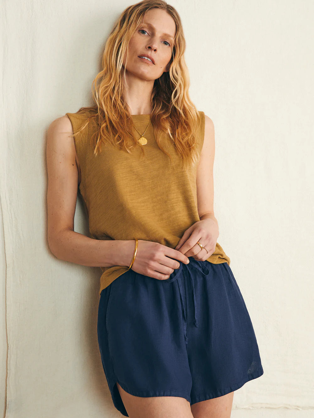 The Navy Laguna Linen Tie Waist Shorts by Faherty