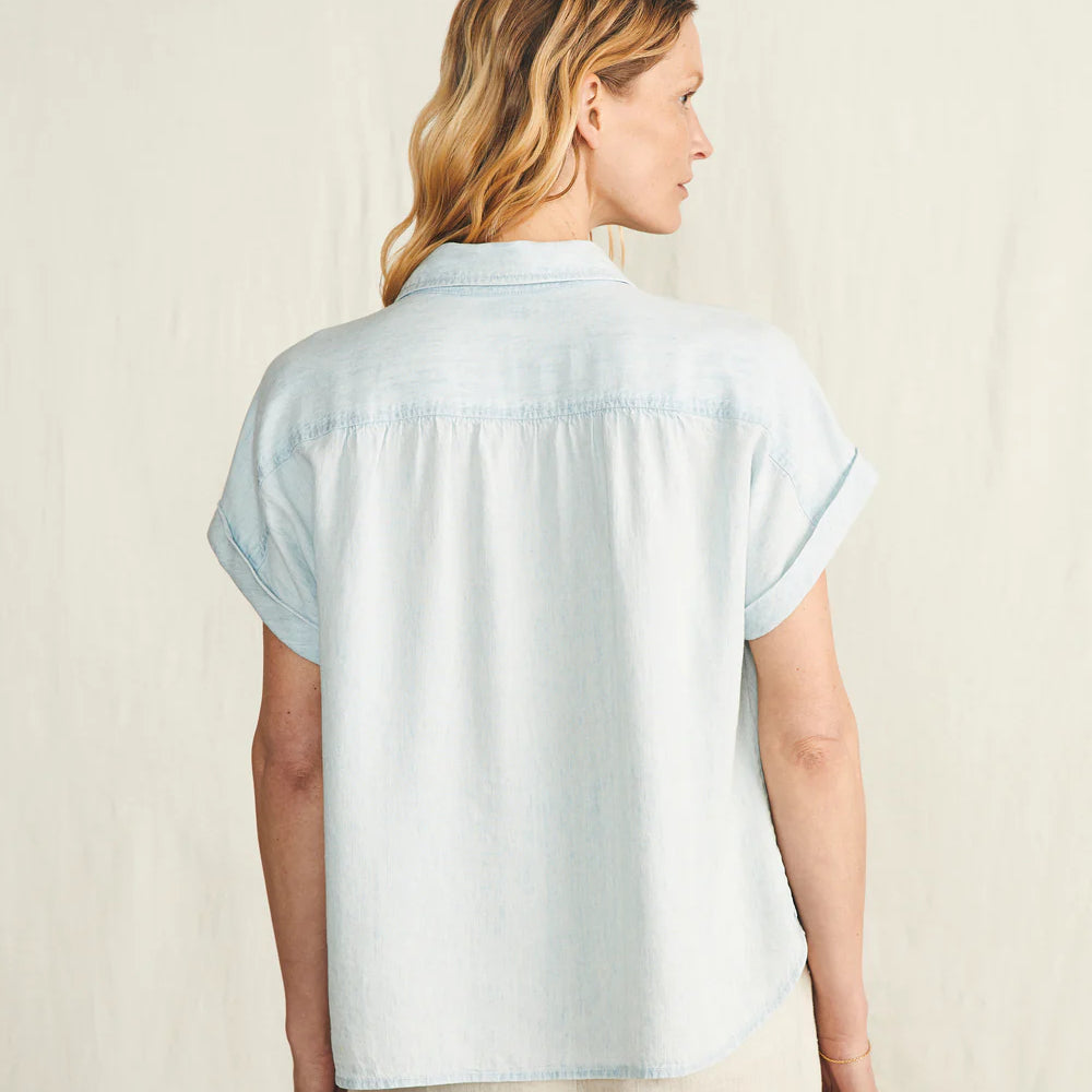 Back view of the Icy Blue Wash Breeze Shirt by Faherty