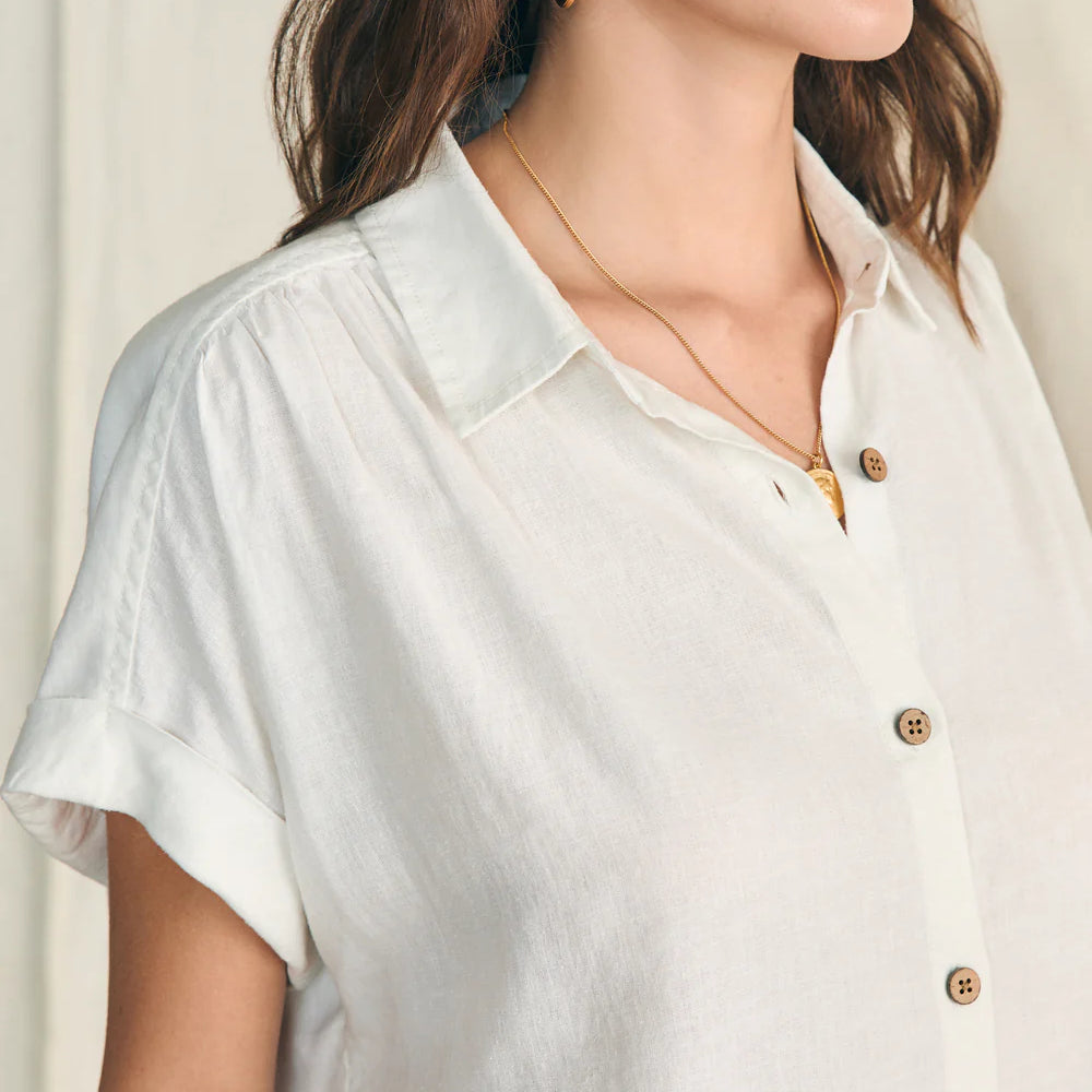 
                      
                        Front detail on the White Breeze Shirt by Faherty
                      
                    