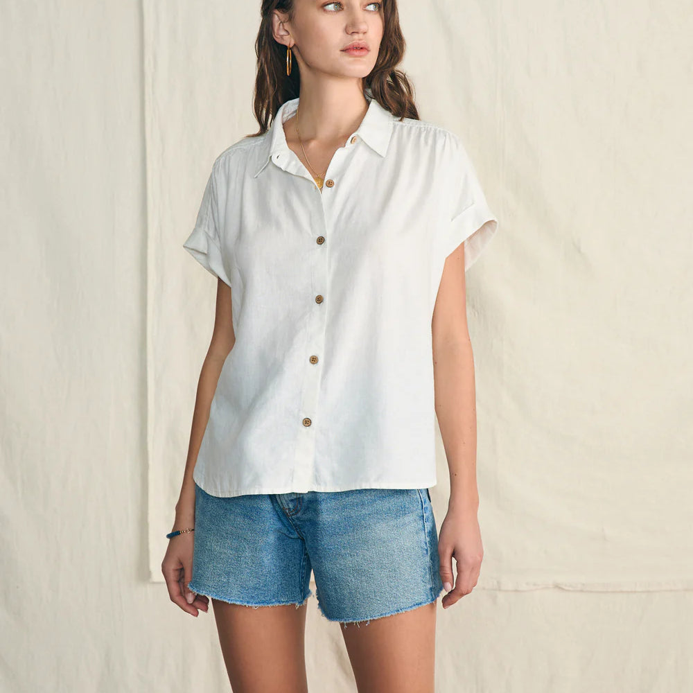 
                      
                        Front, untucked view of the White Breeze Shirt by Faherty
                      
                    