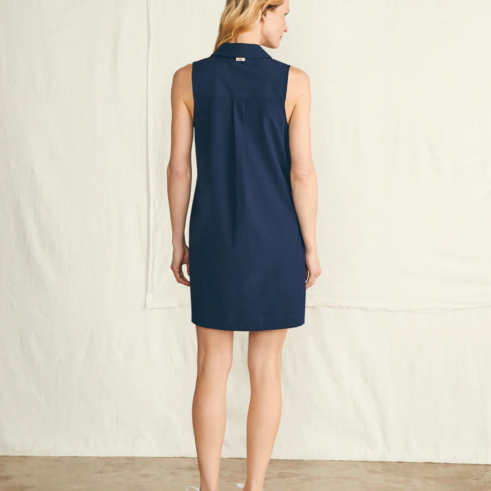 Back view of the Navy All Day Polo Dress by Faherty