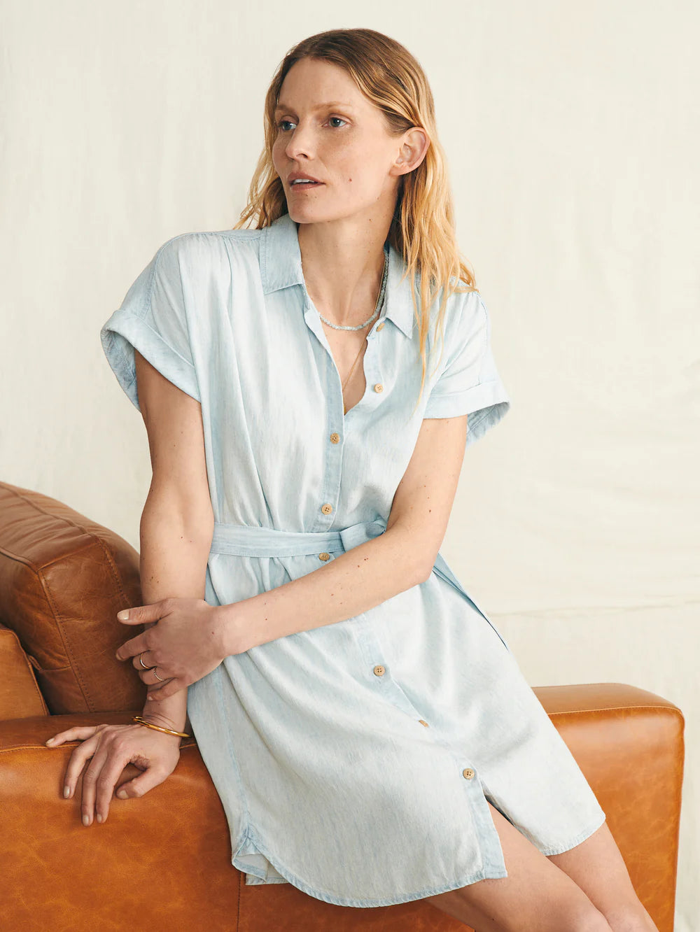 Faherty Tried & True Breeze Shirtdress - Icy Blue Wash