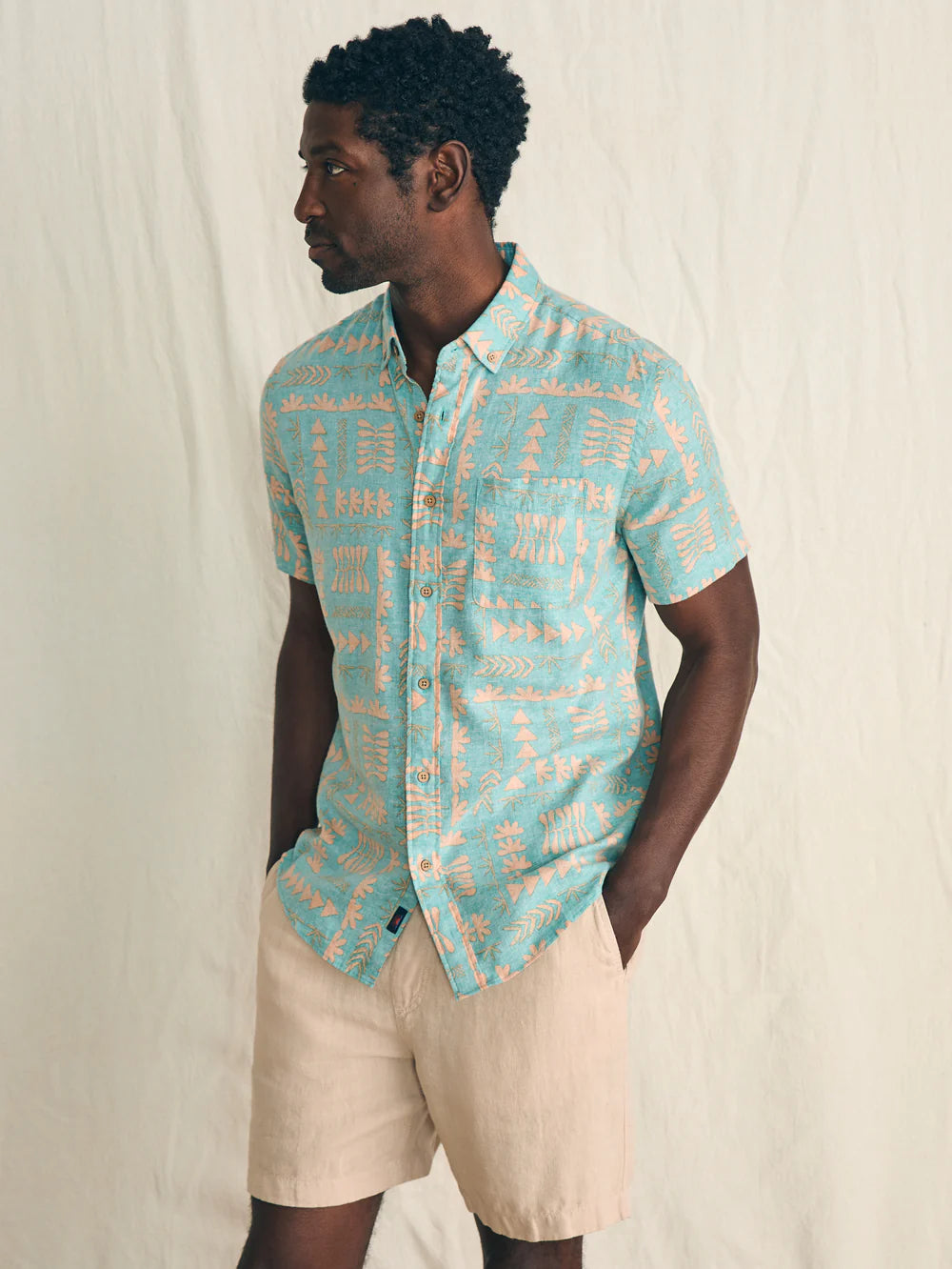 The Teal Naupaka Short Sleeve Breeze Shirt by Faherty x Anna Kahalekulu