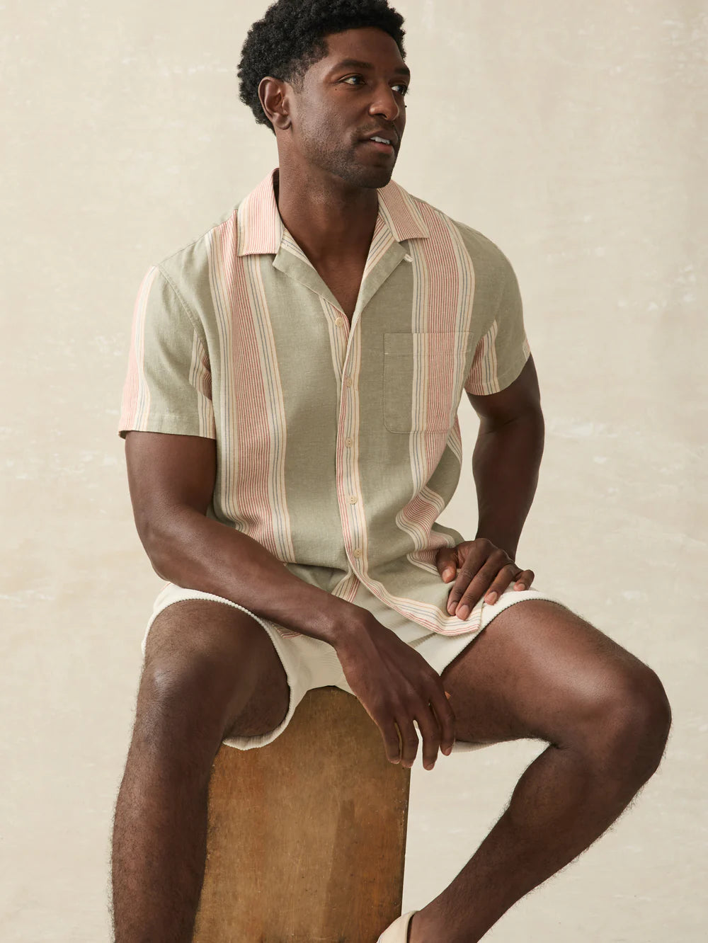 The Forest Isle Stripe Short Sleeve Hemp Blend Camp Shirt by Faherty