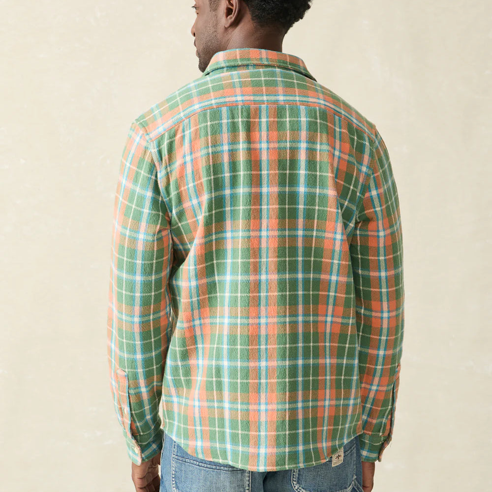 Back view of the Forest Hollow Plaid Surf Flannel Shirt by Faherty