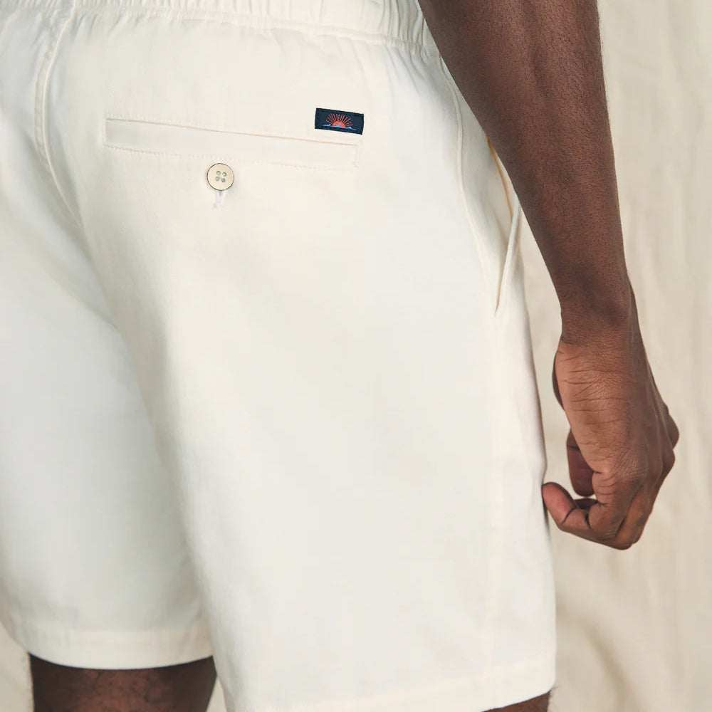 Back detail on the Solar White Essential Drawstring Shorts by Faherty