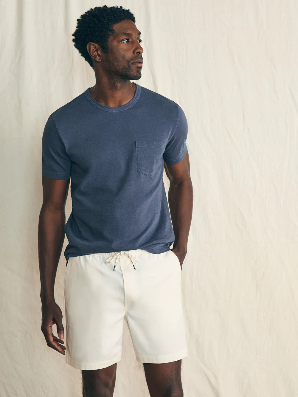 The Solar White Essential Drawstring Shorts by Faherty