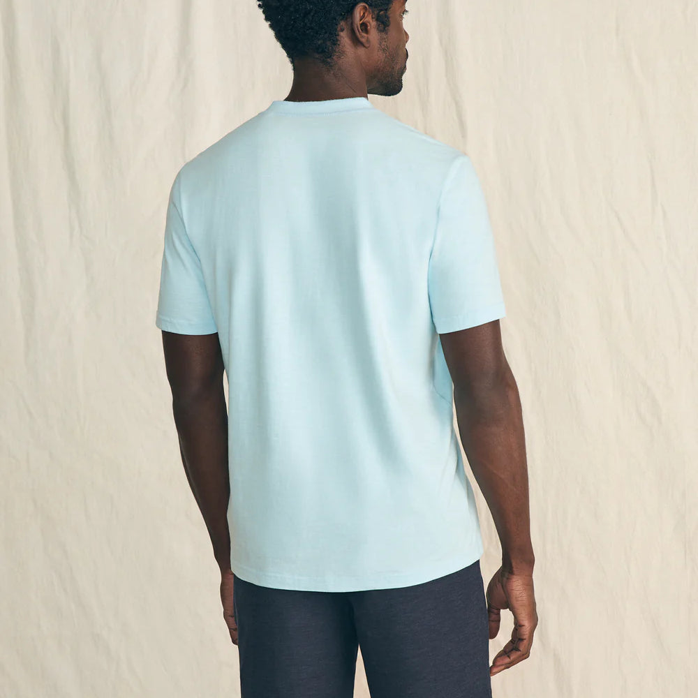 
                      
                        Back view of the Blue Oasis Short Sleeve Sunwashed Henley by Faherty
                      
                    
