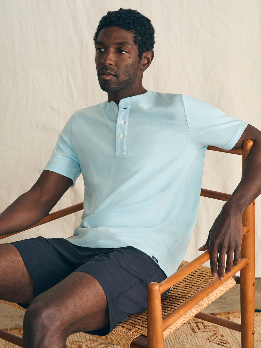 The Blue Oasis Short Sleeve Sunwashed Henley by Faherty