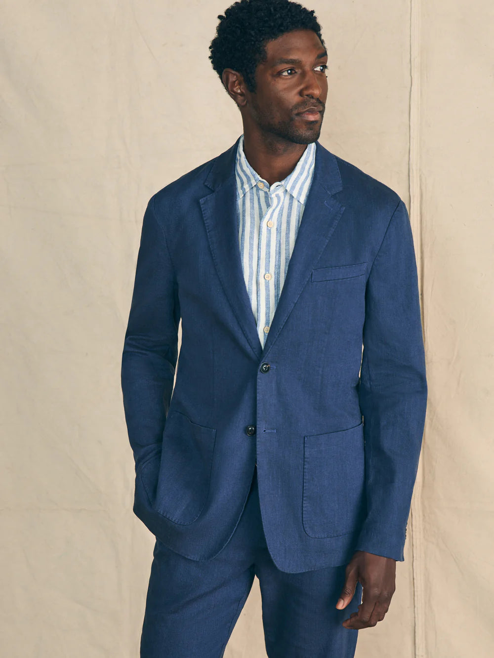 The Deep Sea Navy Movement FLex Linen Blazer by Faherty