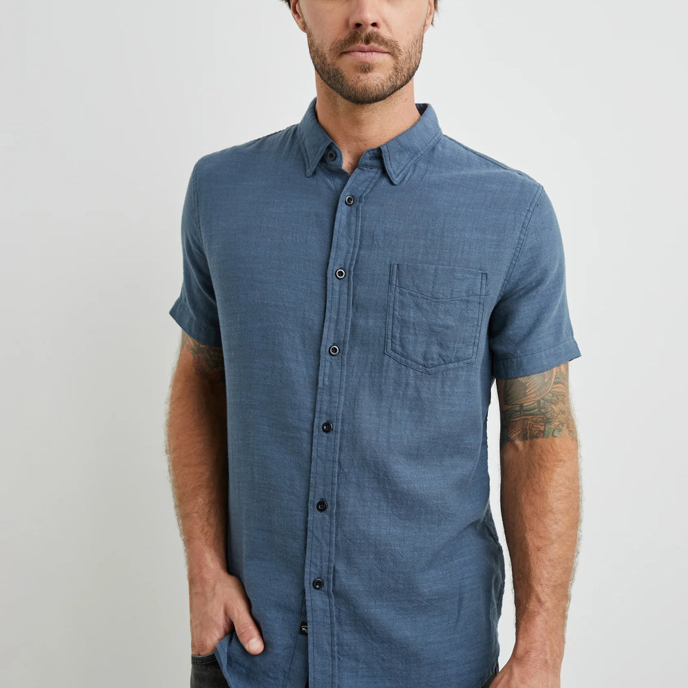 The Sea Blue Fairfax Short Sleeve Button Up Shirt by Rails