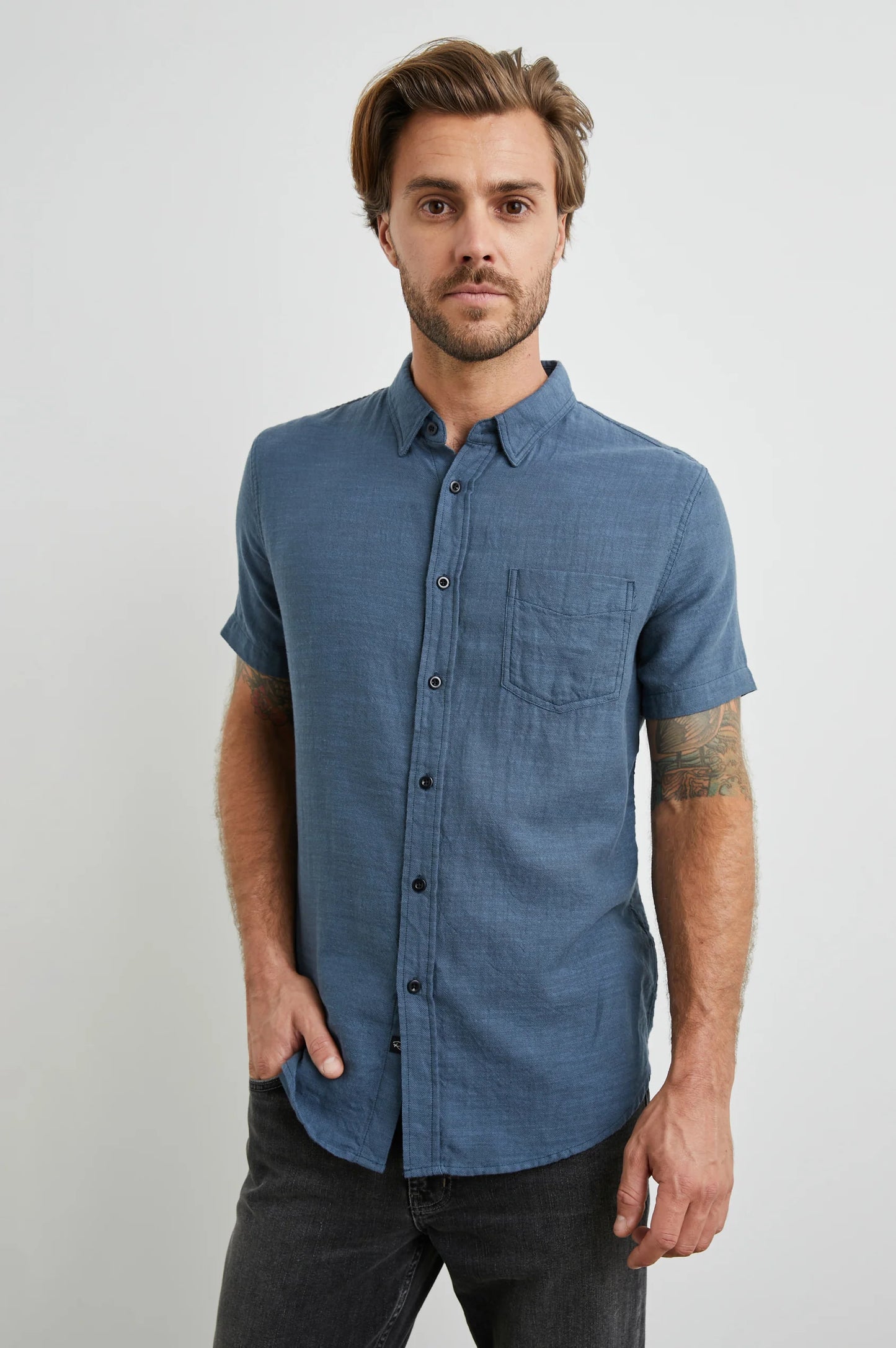 The Sea Blue Fairfax Short Sleeve Button Up Shirt by Rails