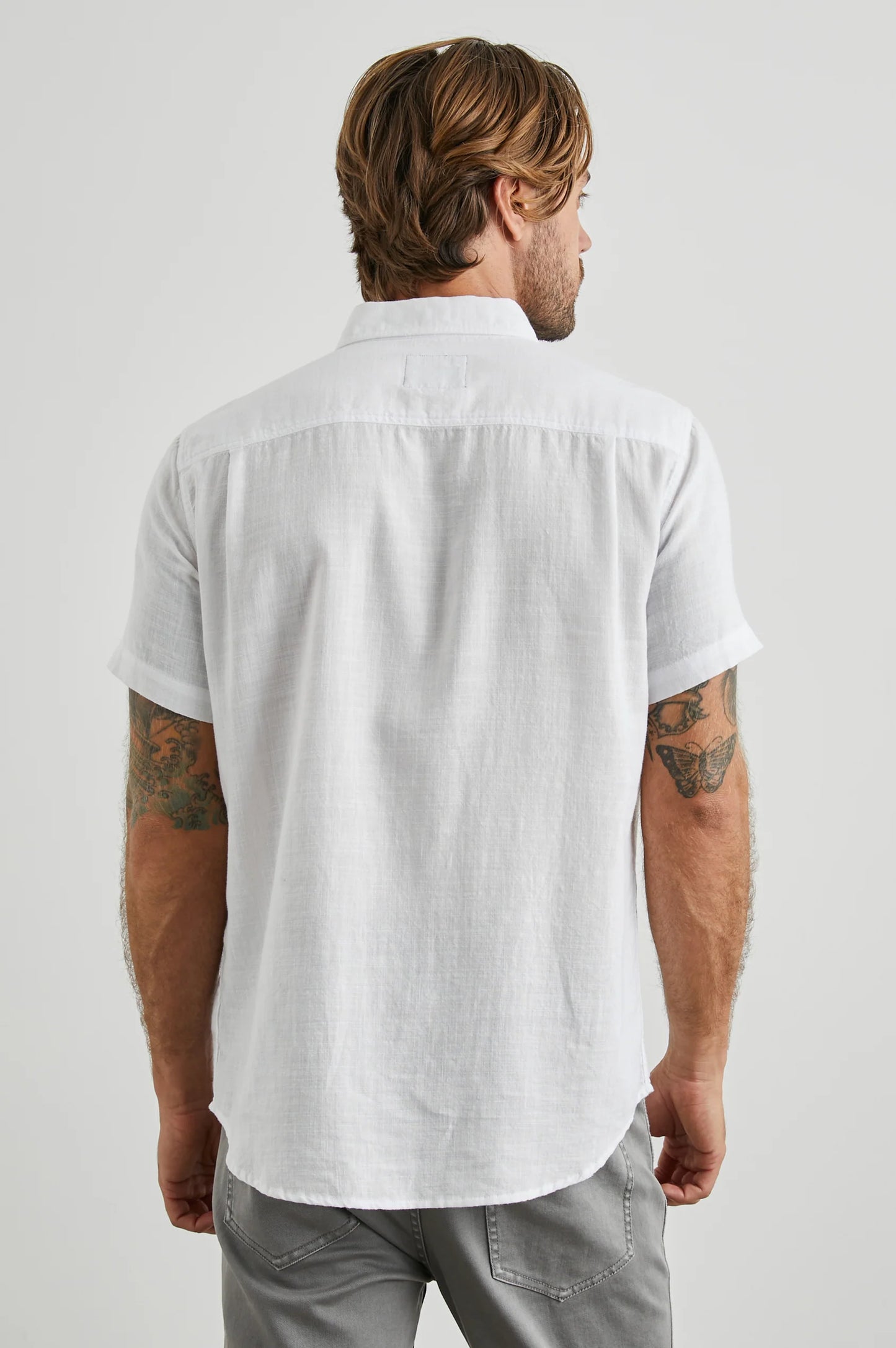 Back view of the White Fairfax Short Sleeve Button Up Shirt by Rails