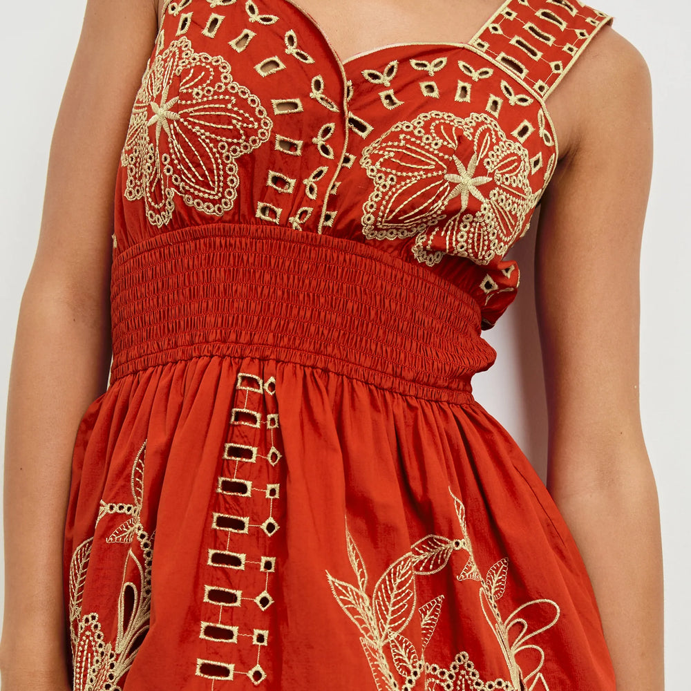 Embroidered dress with eyelet detail