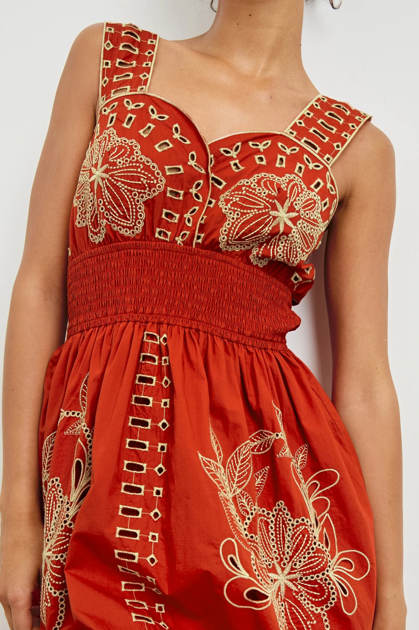 Embroidered dress with eyelet detail