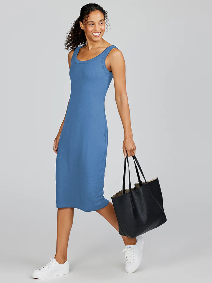 
                      
                        The Microluxe Rib Midi Dress in the color Dusk by tasc Performance
                      
                    