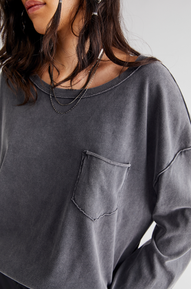 
                      
                        Front design detail on the Metal Stiletto Fade Into You Long Sleeve Tee by Free People
                      
                    