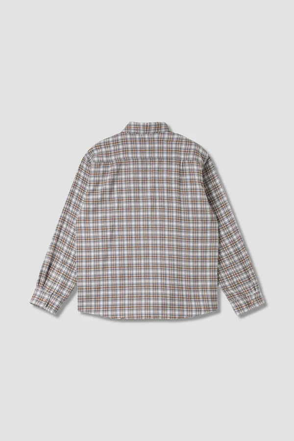 
                      
                        Back view of the Grey Plaid Long Sleeve Flannel Shirt by the brand Stan Ray. 
                      
                    