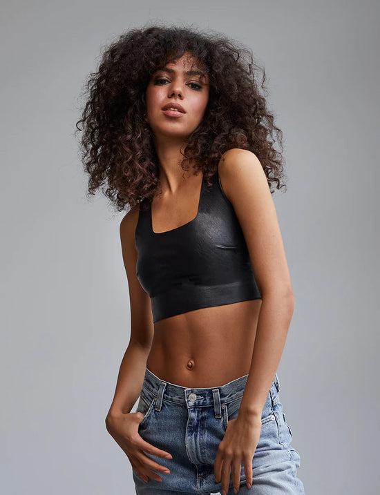 Load image into Gallery viewer, Commando Faux Leather Square Neck Crop Top - Black

