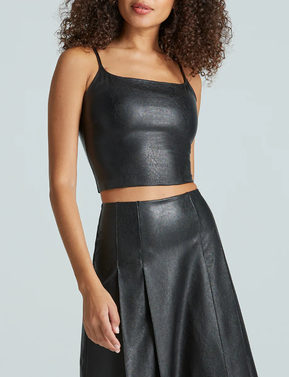 Front view of Commando's Black Faux Leather Cami Crop Top