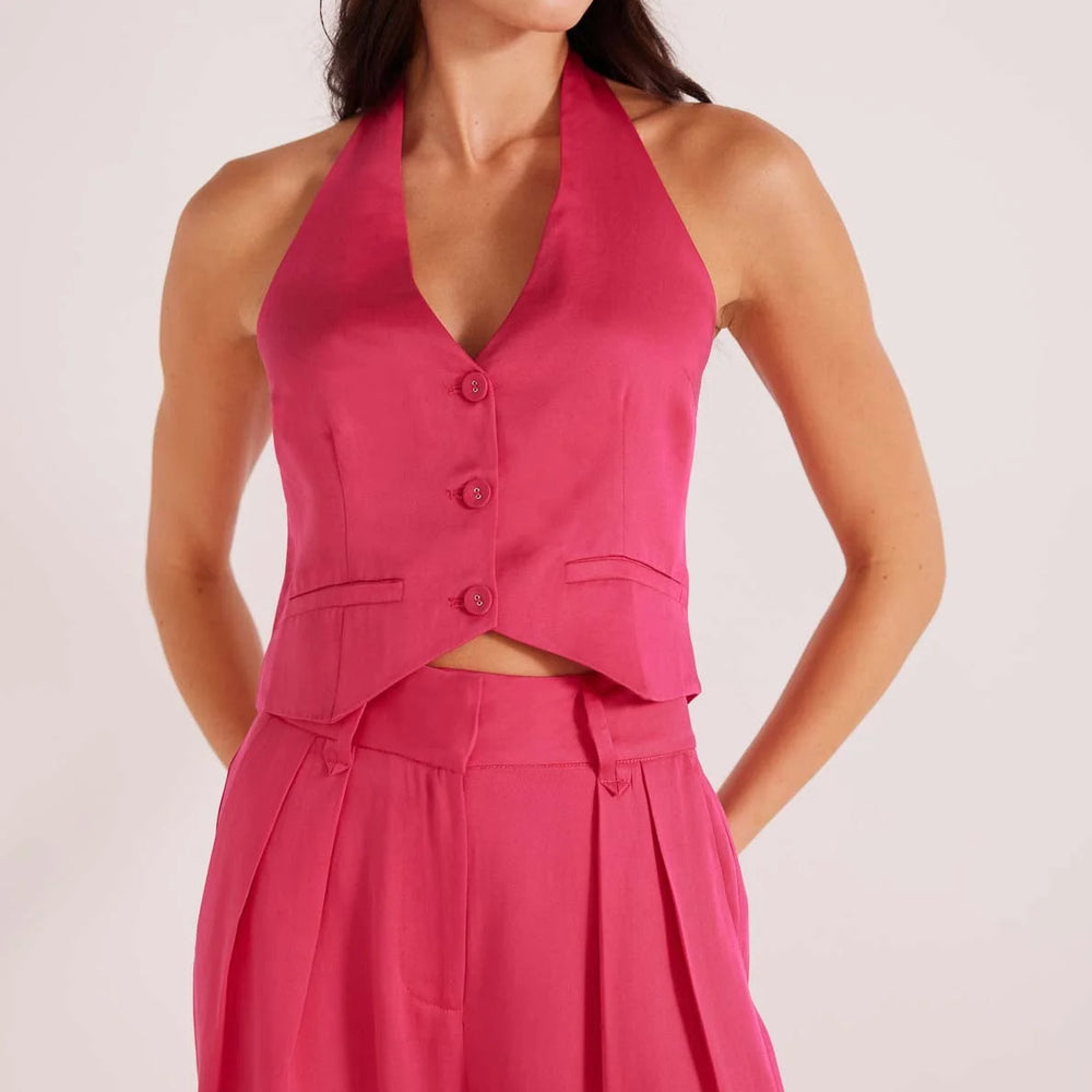 
                      
                        Front view of the pink Fabella Halter Vest by MINKPINK
                      
                    