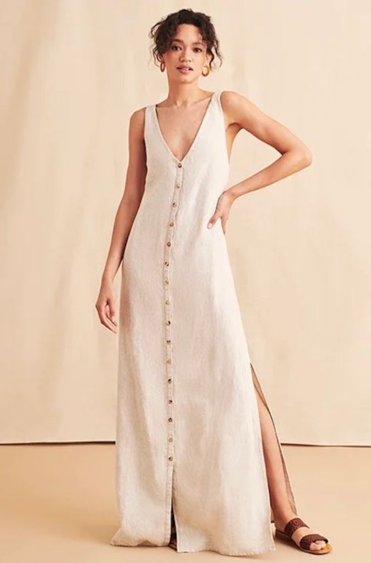 Faherty's Big Sur Linen Maxi Dress in the color Flax